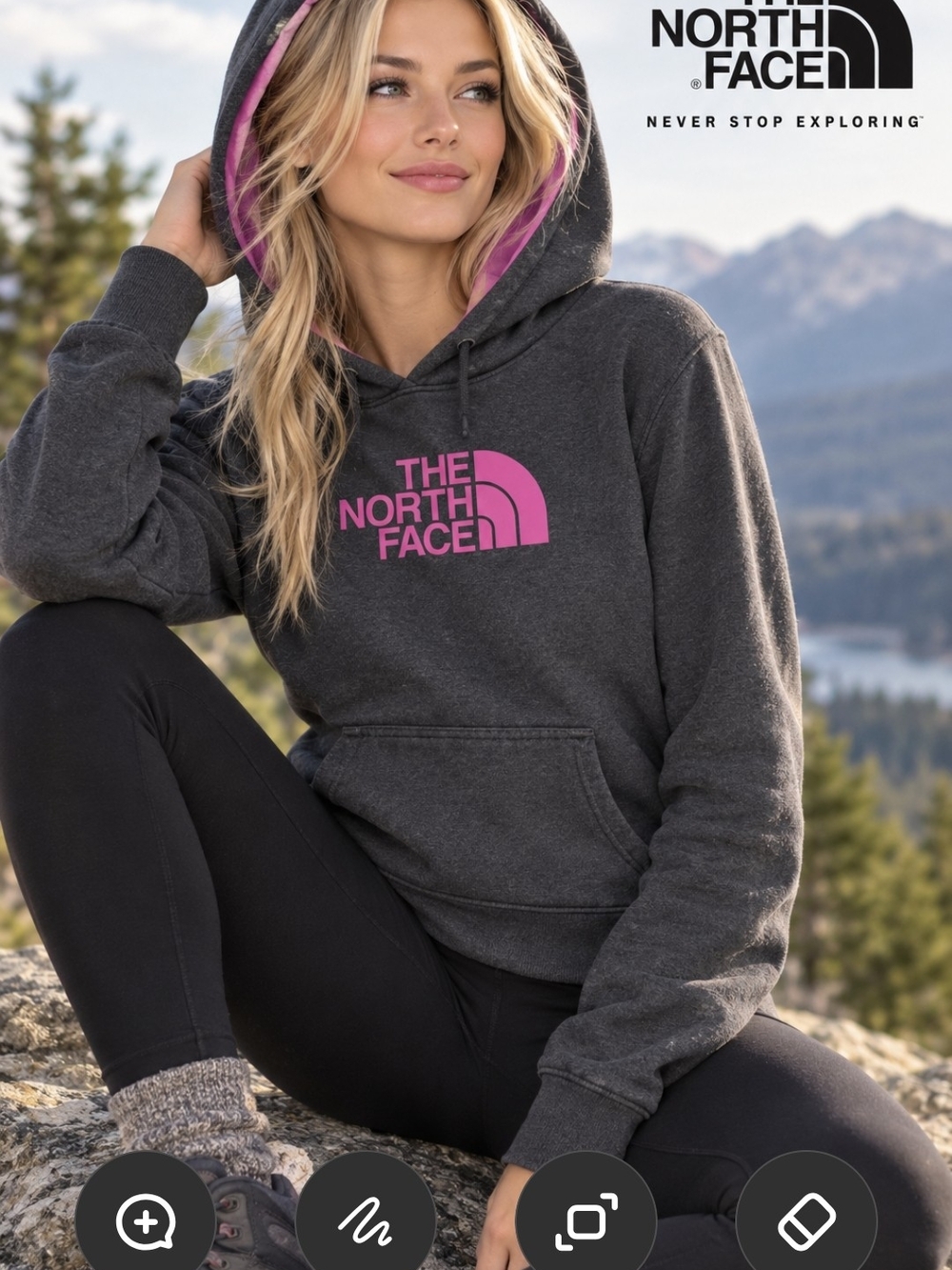 The North Face Dark Charcoal Hoodie with Pink Logo